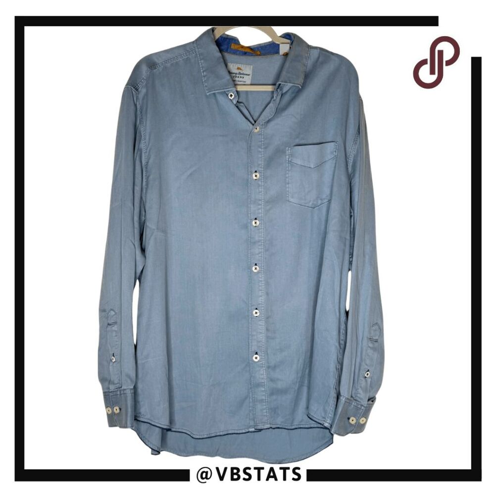 Tommy Bahama Men's Cotton Blend Long Sleeve Button Up Denim Shirt Blue Large